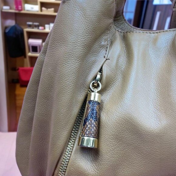 Michael Kors Collection Tonne Taupe Leather Python Trim Hobo Bag - Picture 3 of 4